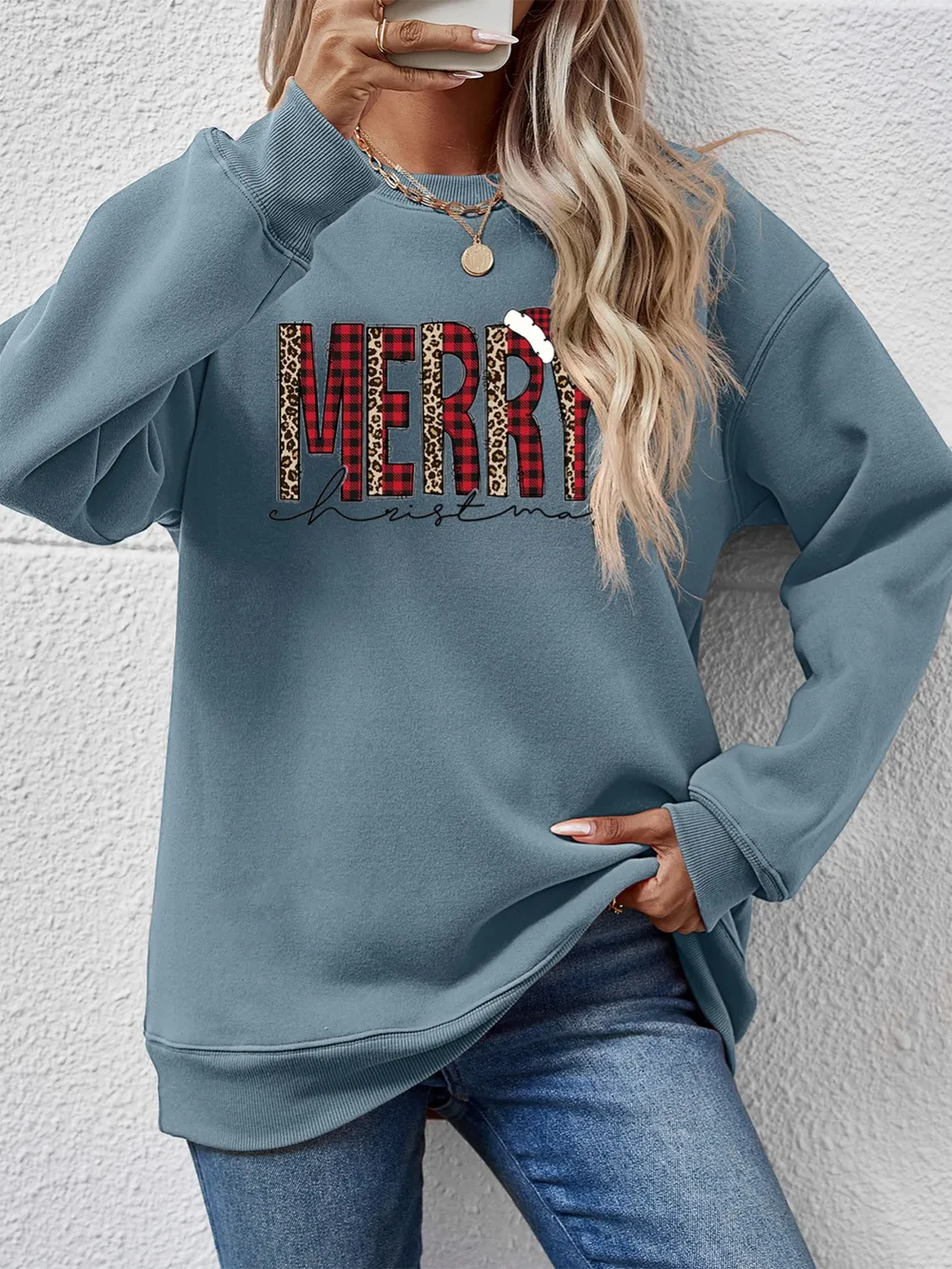 MERRY CHRISTMAS Round Neck Long Sleeve Sweatshirt, image 8