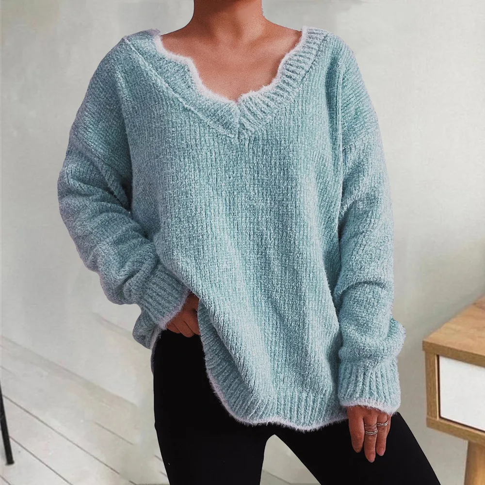 V-Neck Drop Shoulder Long Sleeve Sweater, image 5