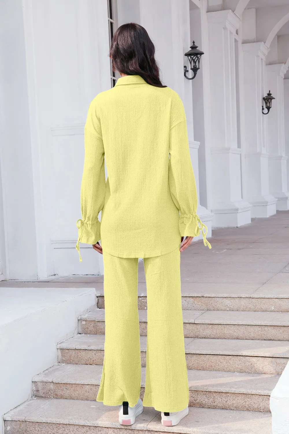 Drawstring Flounce Sleeve Shirt and Pants Set, image 12
