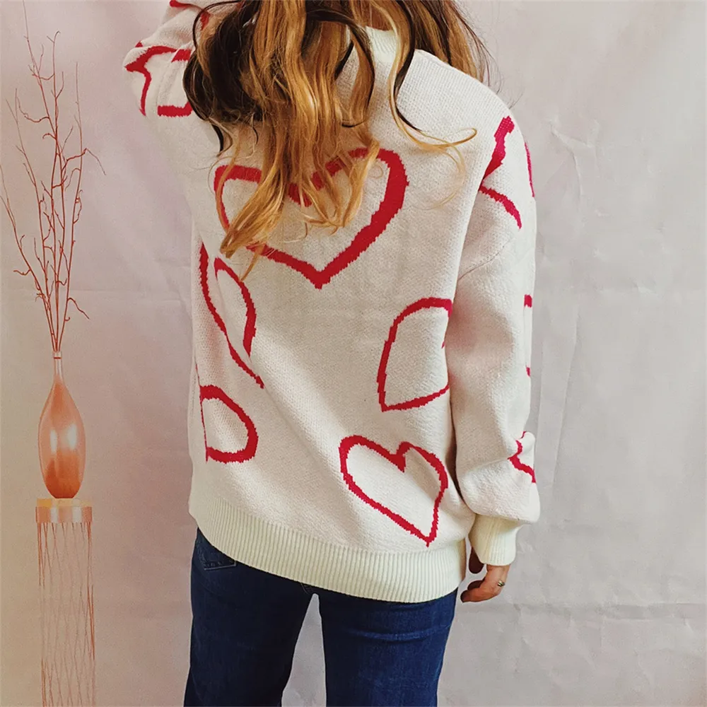 Heart Pattern Long Sleeve Sweater, image 7