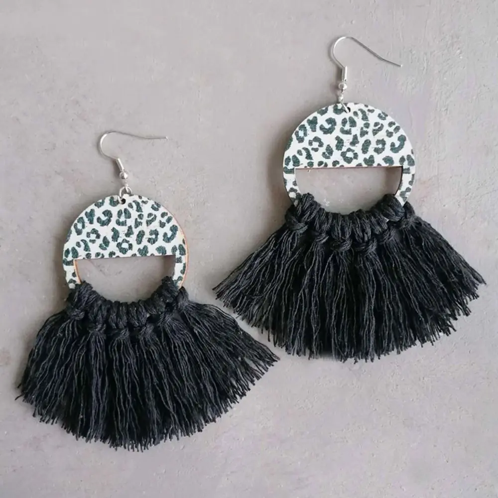 Tassel Detail Leopard Drop Earrings, image 3