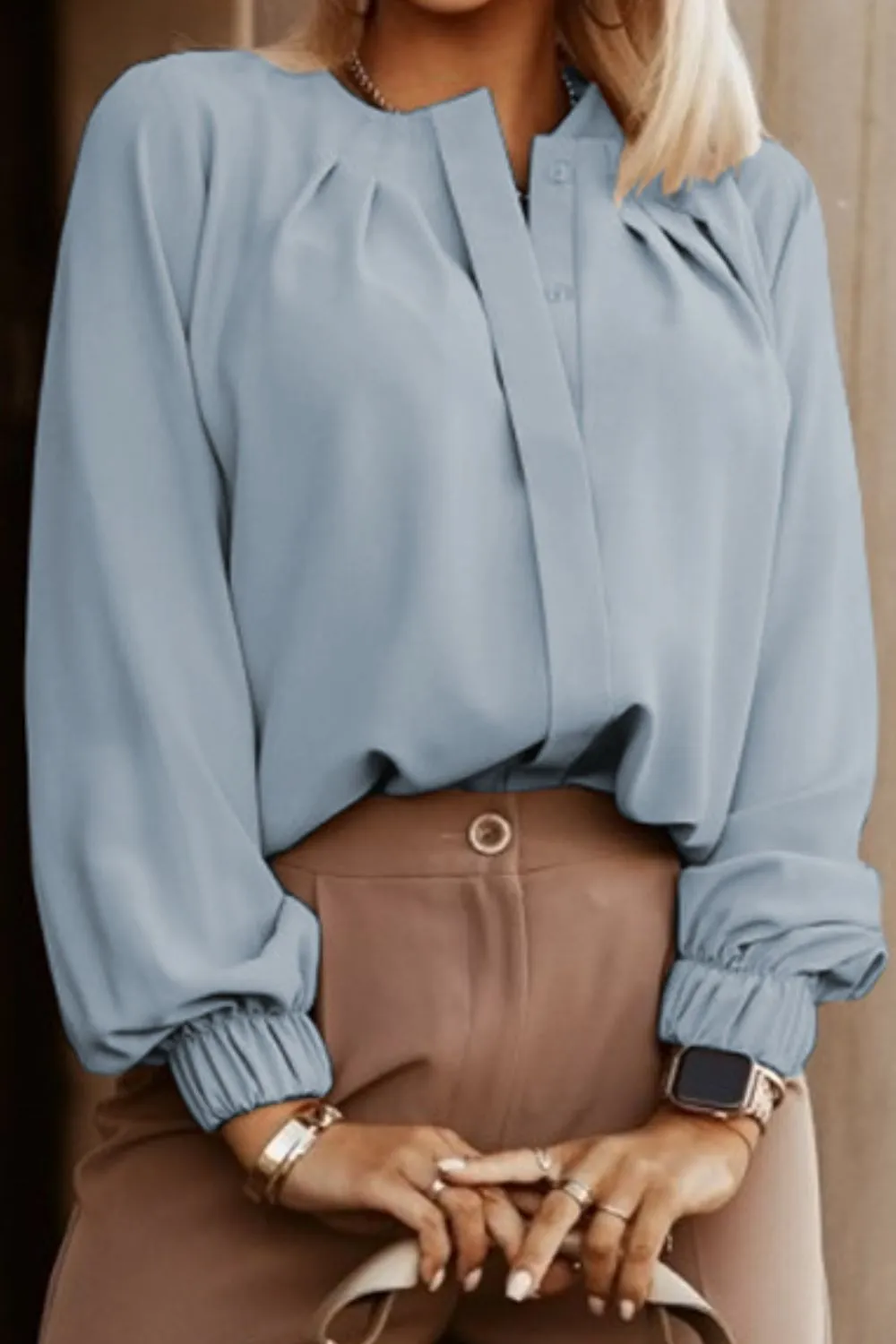 Button Up Round Neck Long Sleeve Shirt, image 4