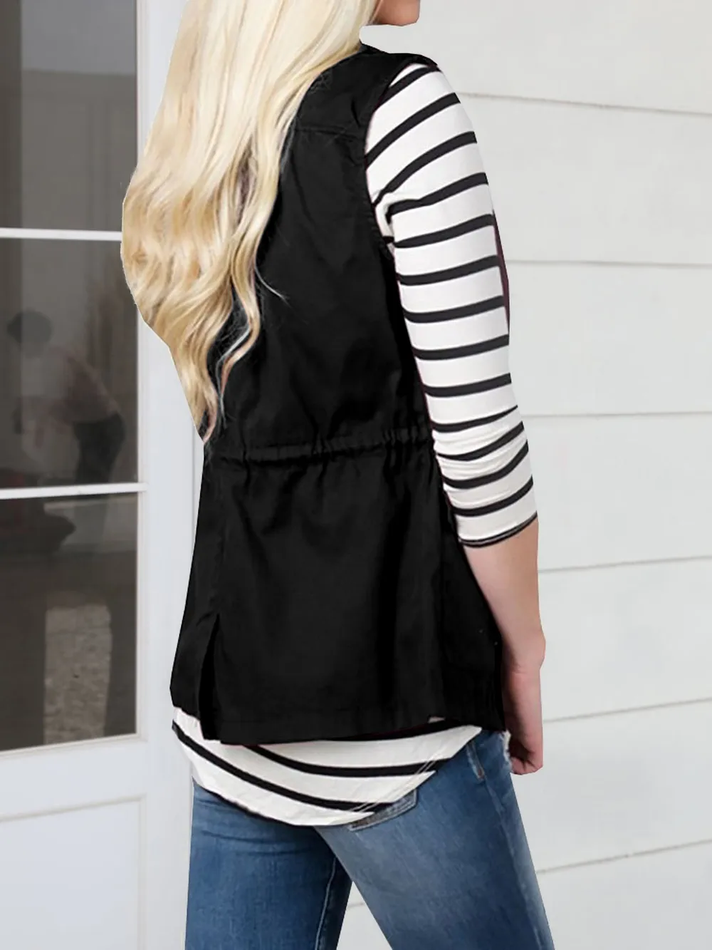 Drawstring Waist Vest with Pockets, image 2