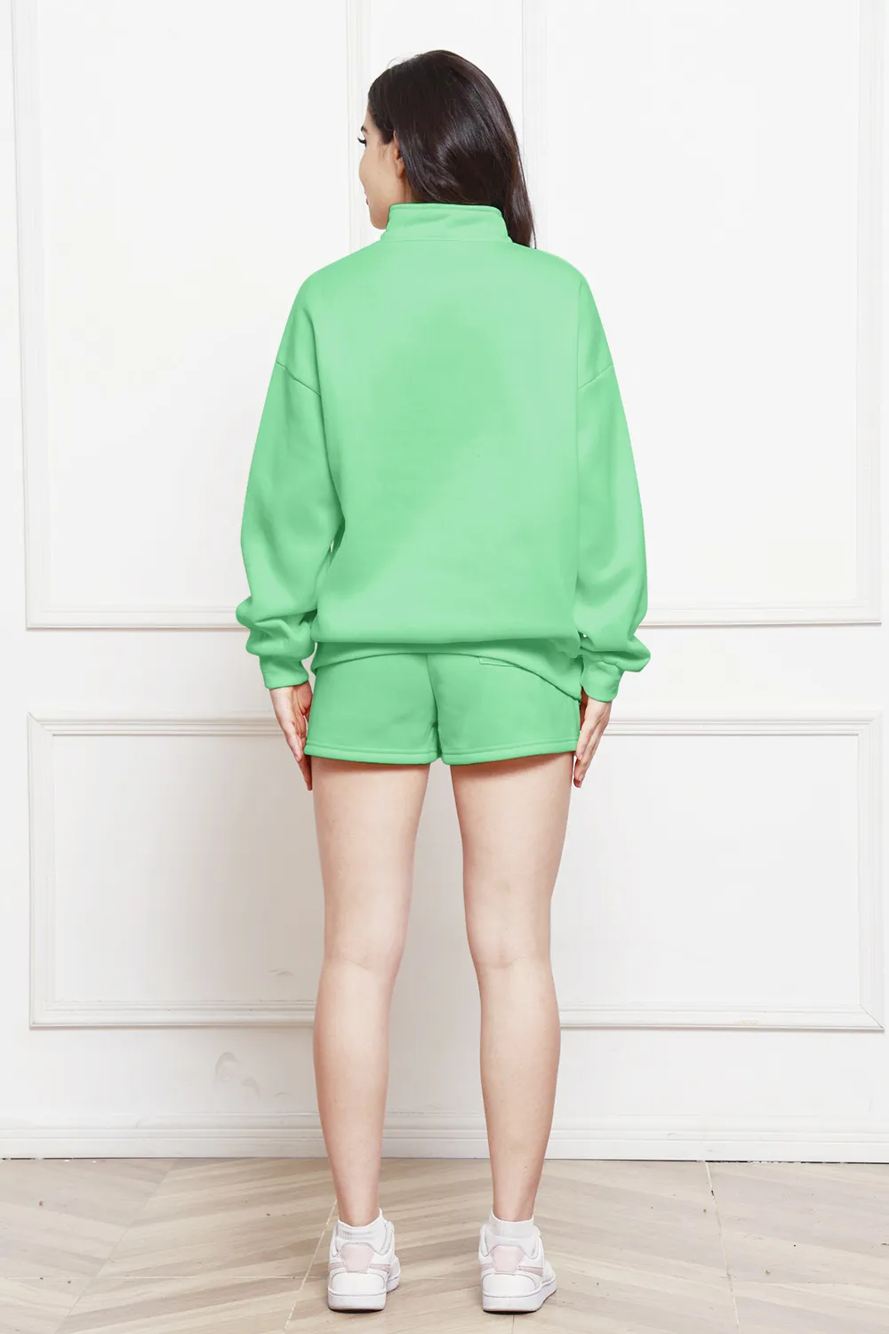 Half Zip Long Sleeve Sweatshirt and Drawstring Shorts Set, image 21