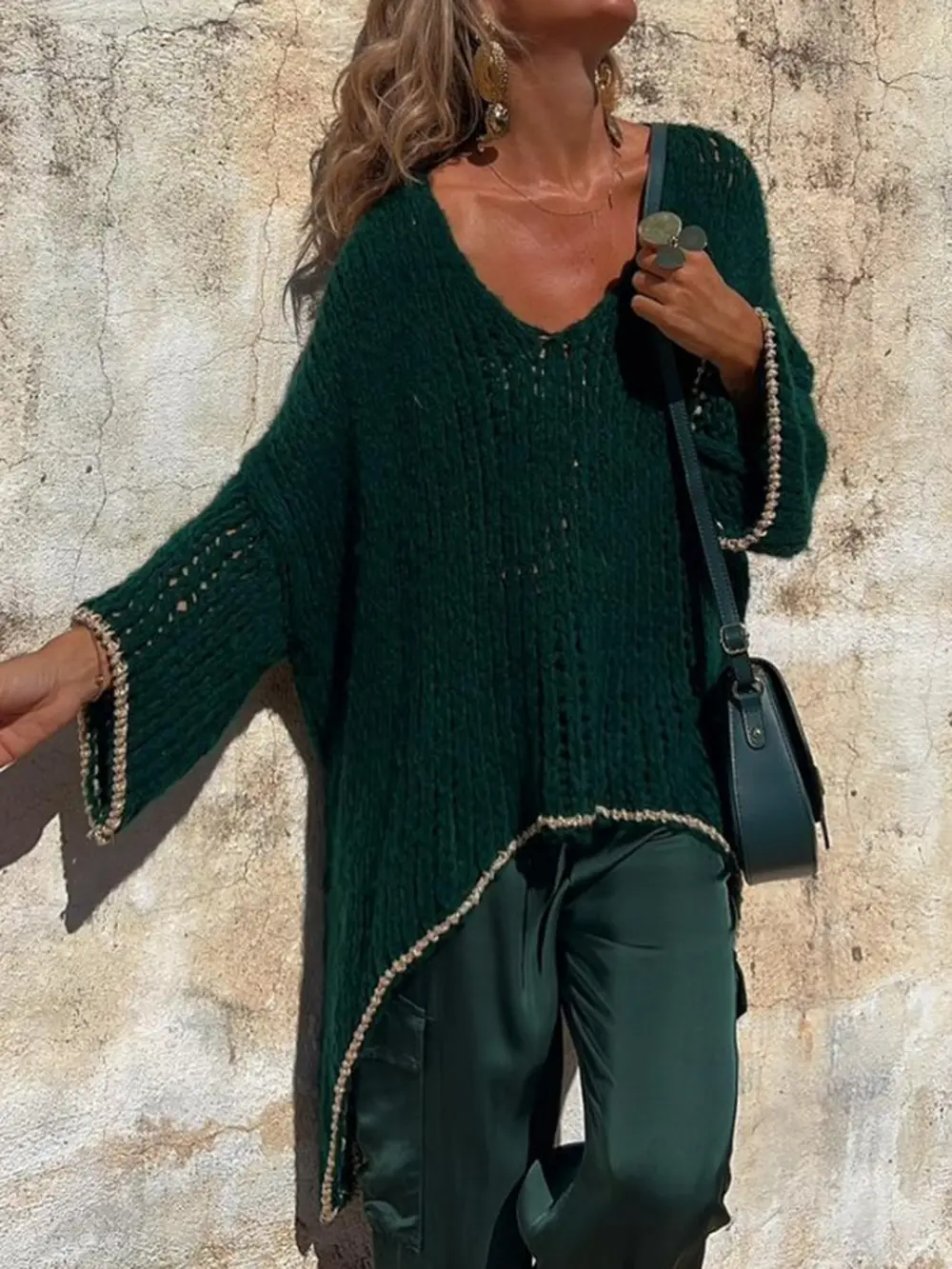 Contrast V-Neck Long Sleeve Sweater, image 6