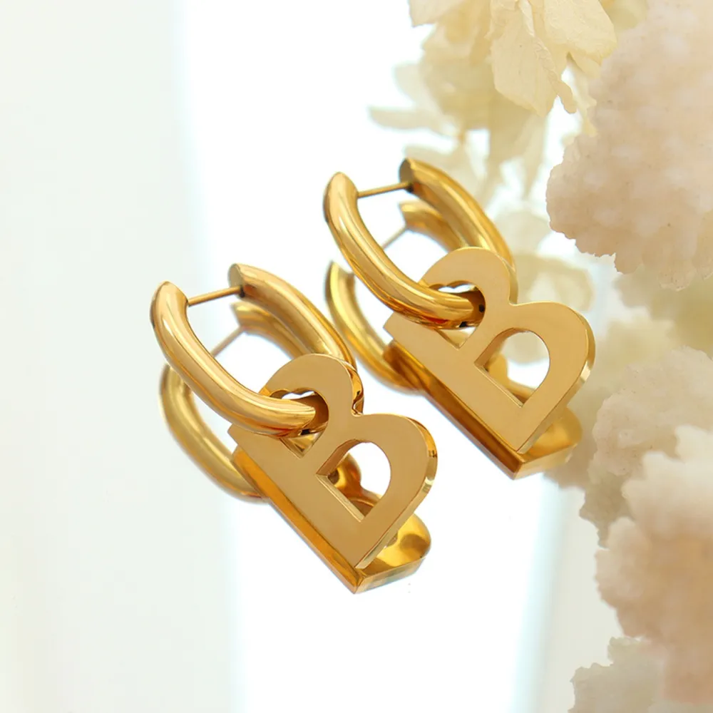 Letter B Titanium Steel Earrings, image 3