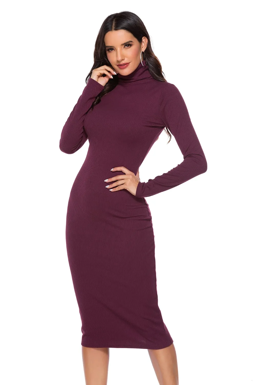 Ribbed Turtleneck Long Sleeve Dress, image 11