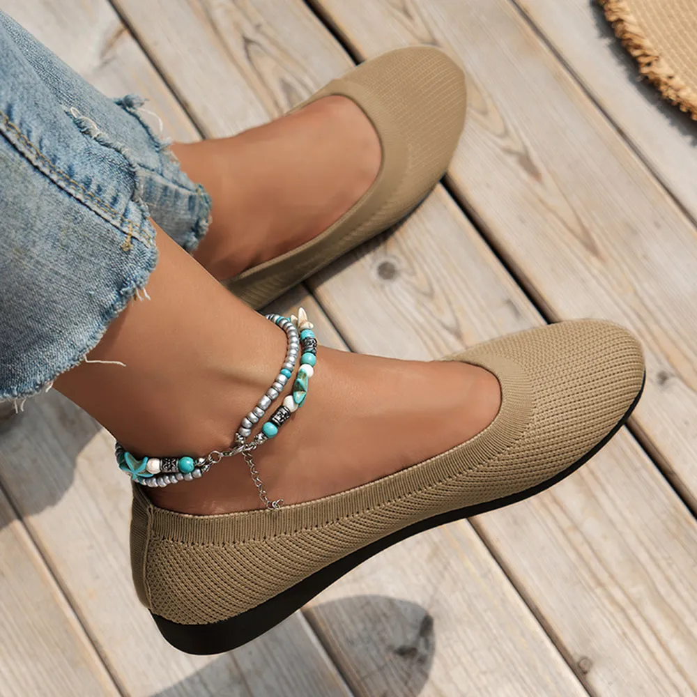 Round Toe Knit Ballet Flats, image 2