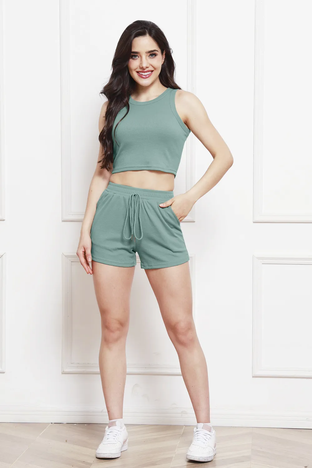 Round Neck Tank and Drawstring Shorts Set, image 13
