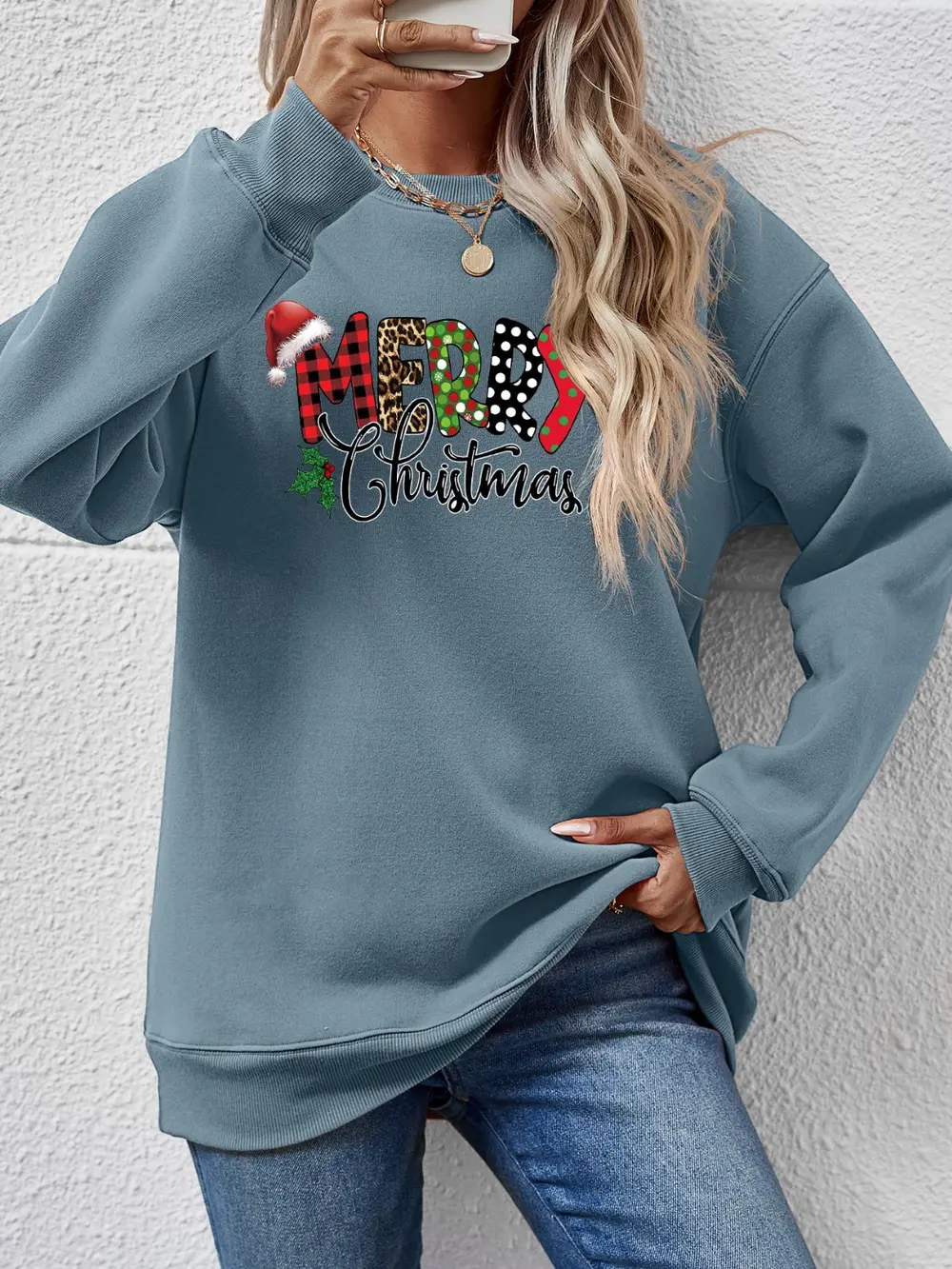 MERRY CHRISTMAS Round Neck Dropped Shoulder Sweatshirt, image 10