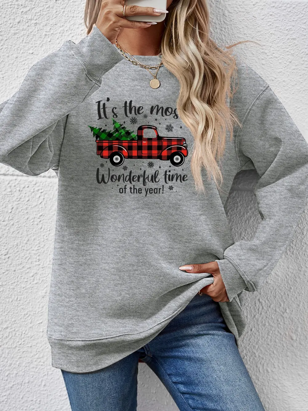 Graphic Round Neck Long Sleeve Sweatshirt, image 7