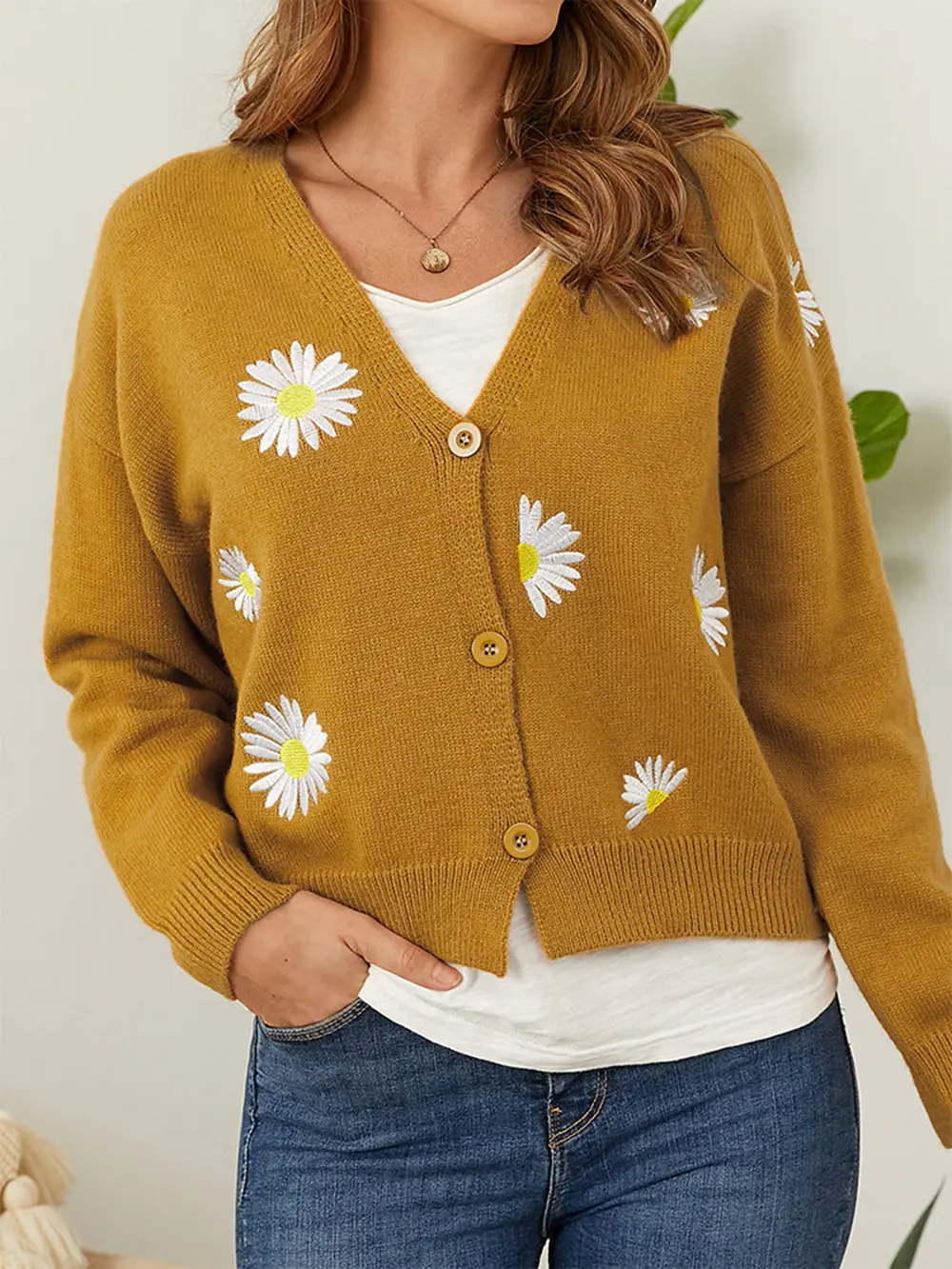 Flower Button Front Dropped Shoulder Cardigan, image 15