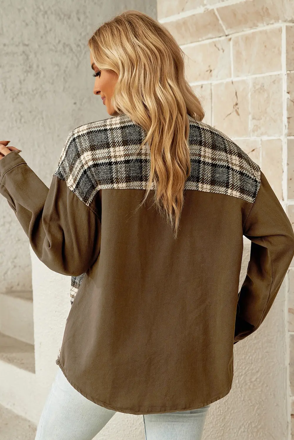 Plaid Collared Denim Jacket, image 2