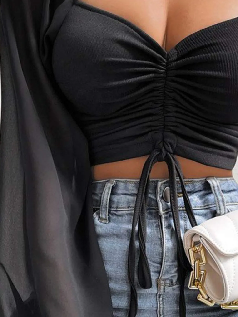 Drawstring Sweetheart Neck Cropped Top, image 4