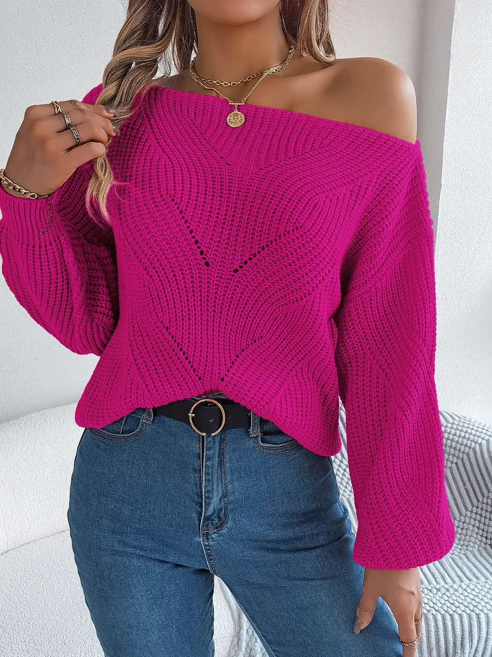 Openwork Long Sleeve Sweater, image 3