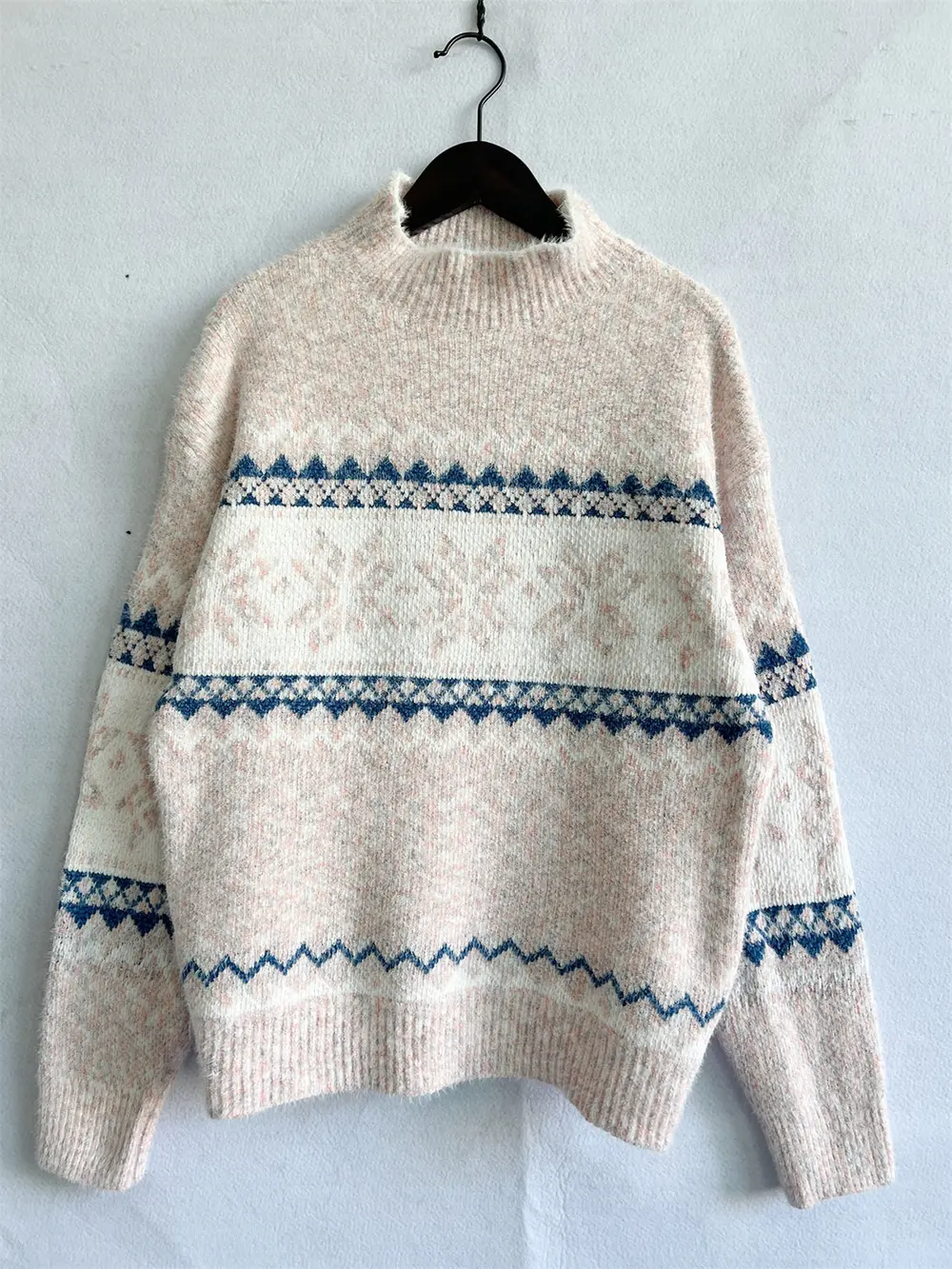Geometric Mock Neck Dropped Shoulder Sweater, image 8