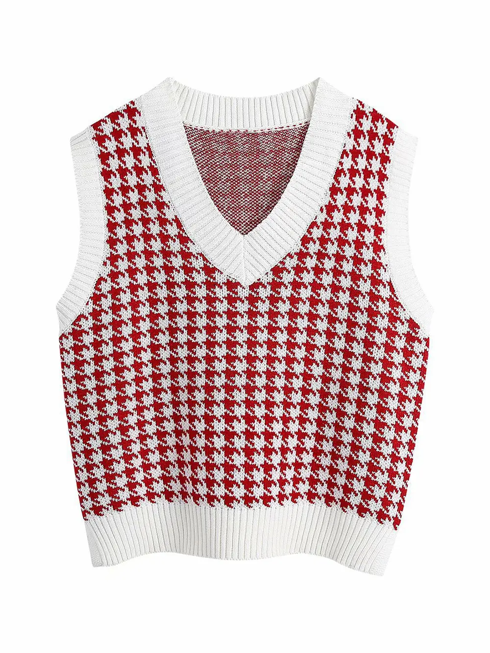 Houndstooth V-Neck Sweater Vest, image 13
