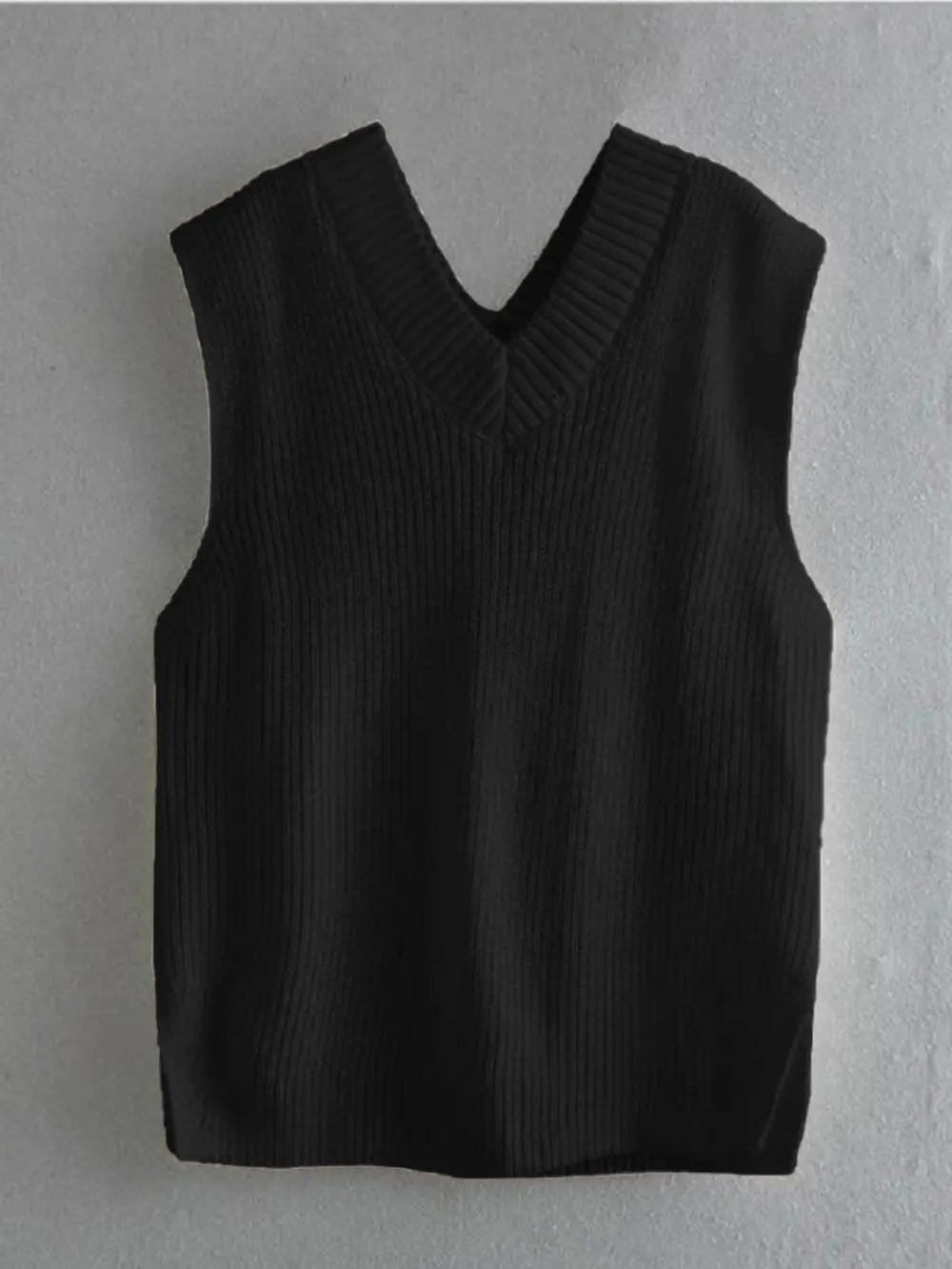 Ribbed V-Neck Sleeveless Sweater Vest, image 3