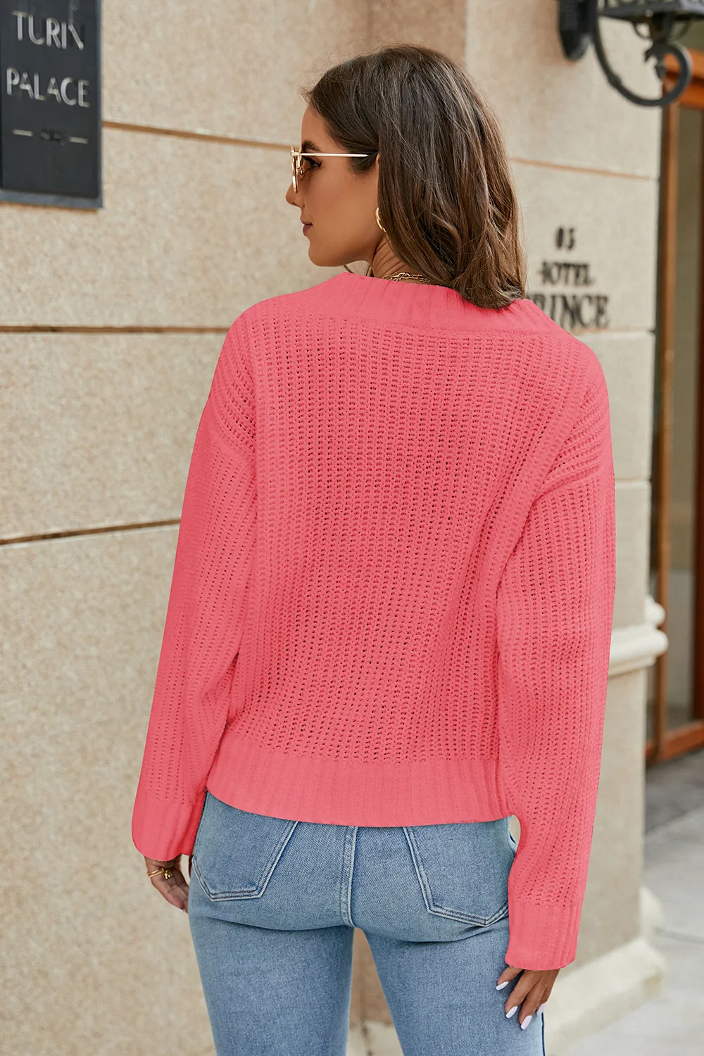 Openwork Surplice Long Sleeve Sweater, image 13