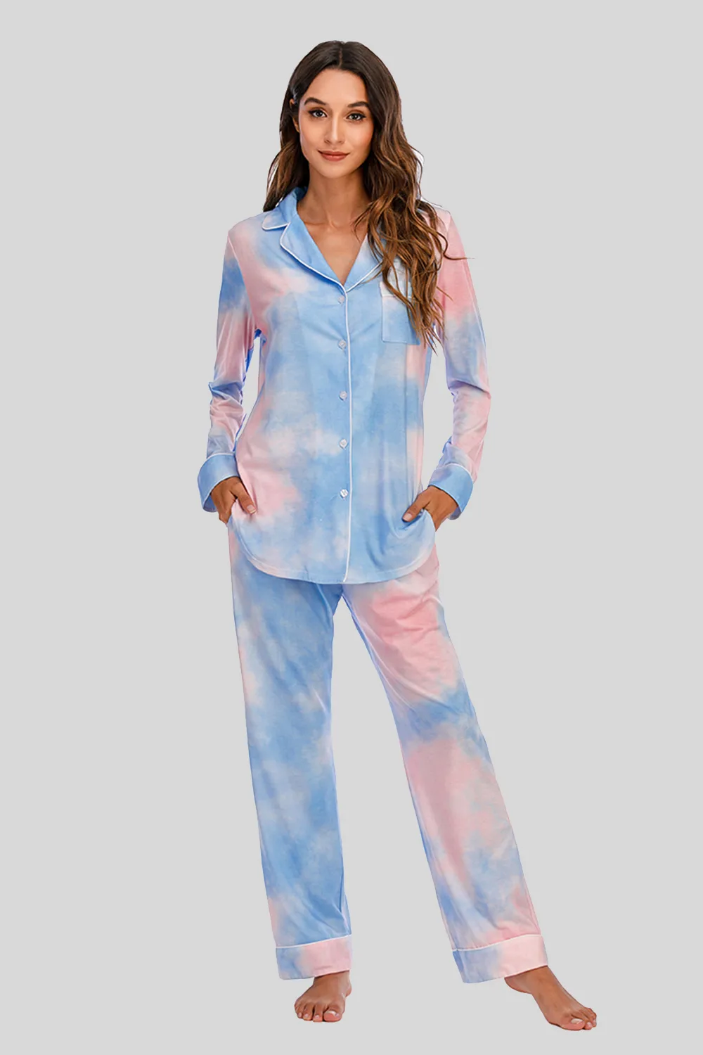 Collared Neck Long Sleeve Loungewear Set with Pockets, image 19