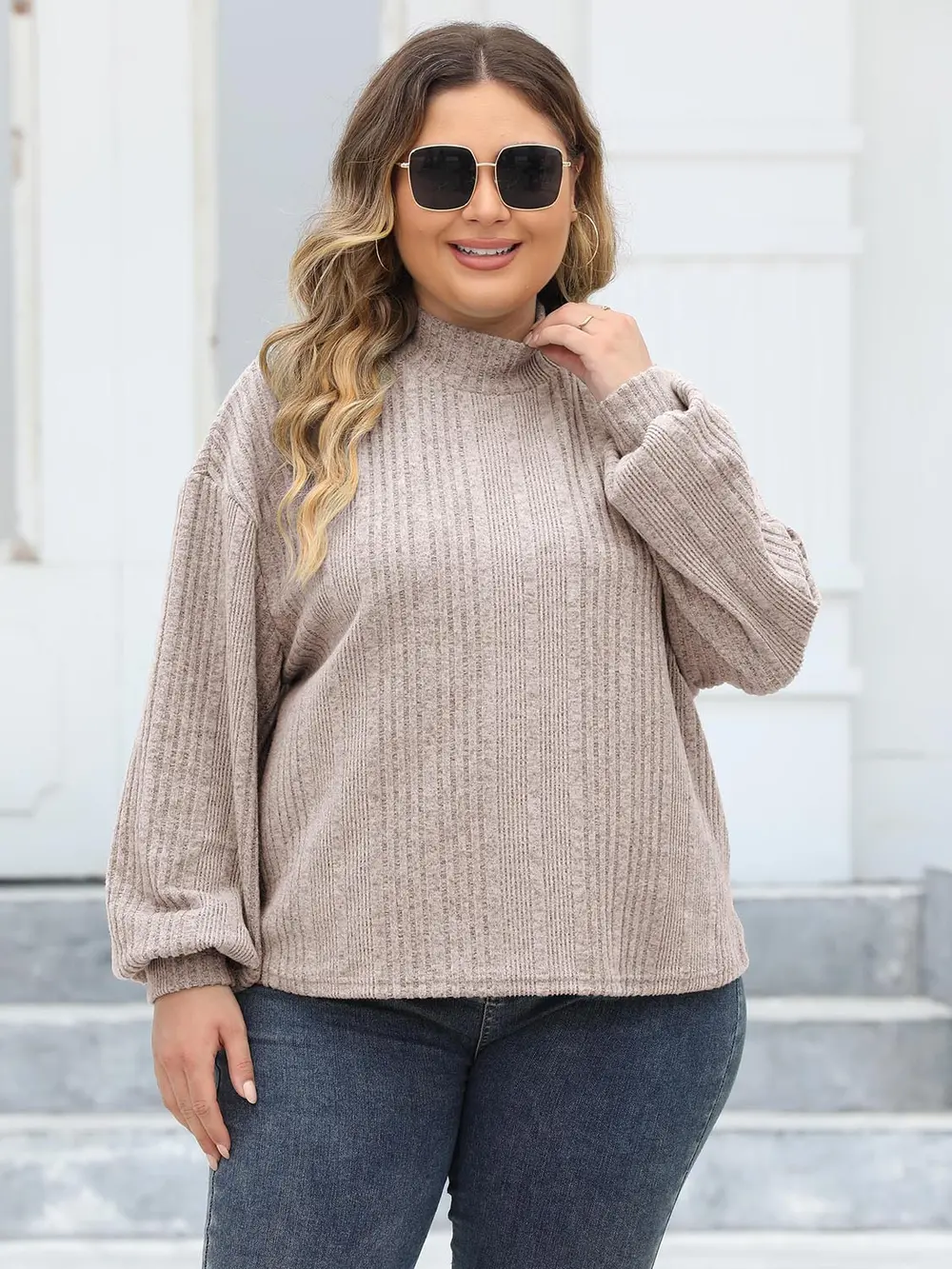 Plus Size Mock Neck Long Sleeve Knit Top, image 11