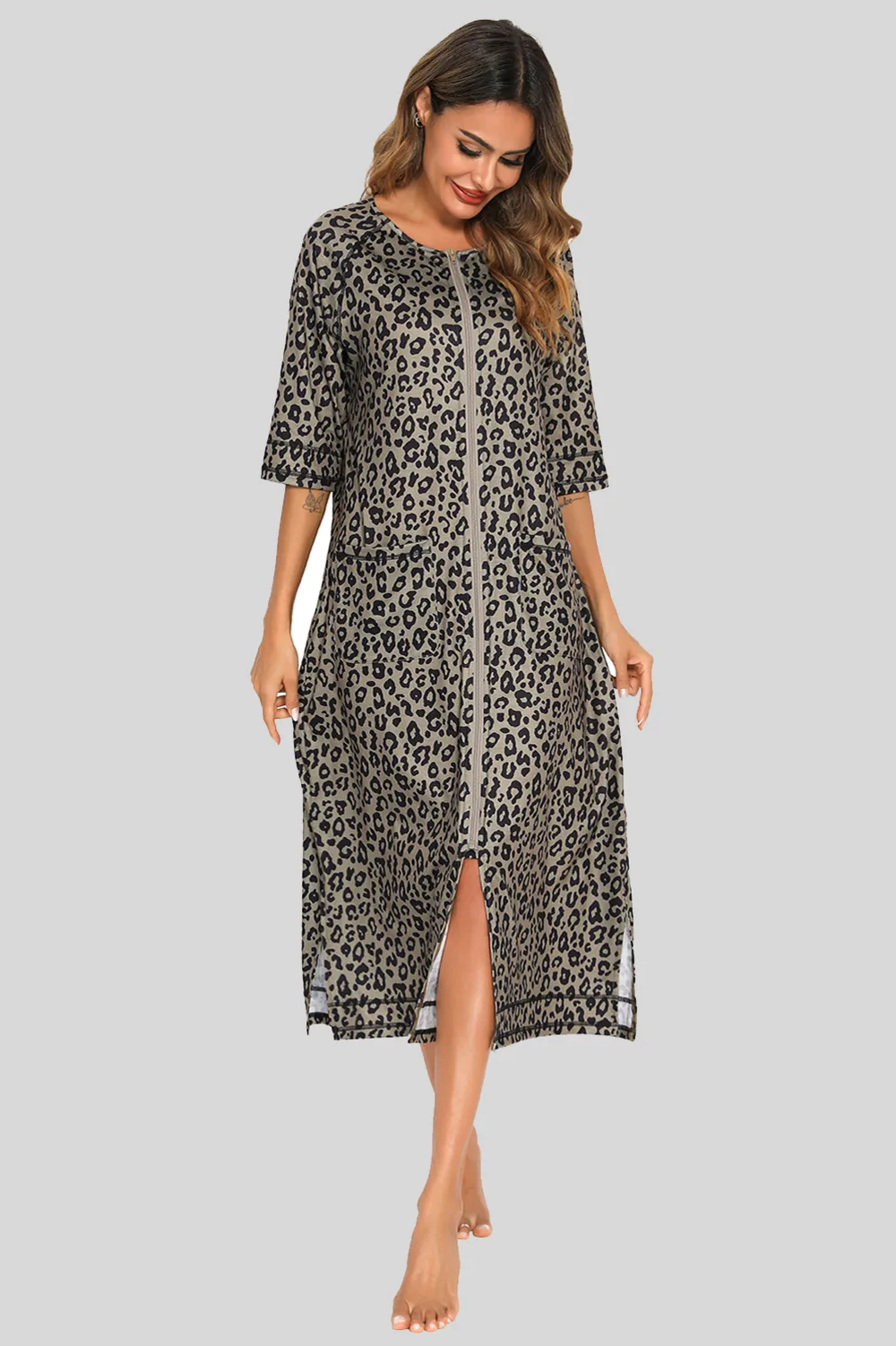 Printed Slit Night Dress with Pockets, image 16