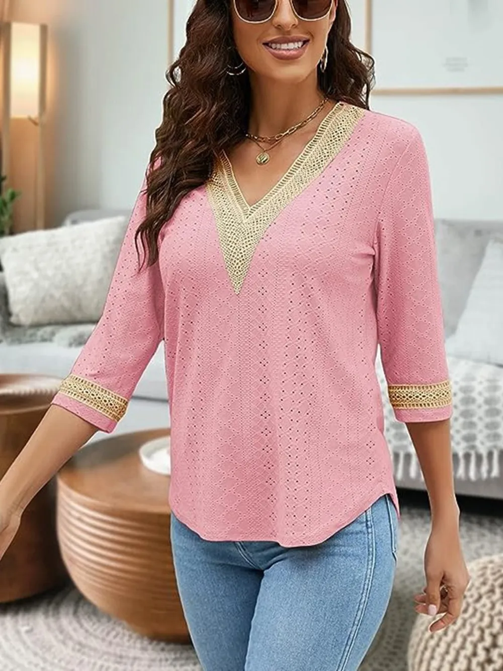 V-Neck Eyelet Blouse, image 22