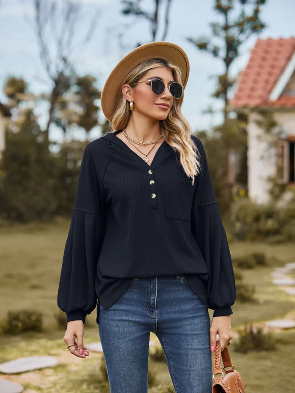 Dropped Shoulder Button-Down Hoodie, image 7