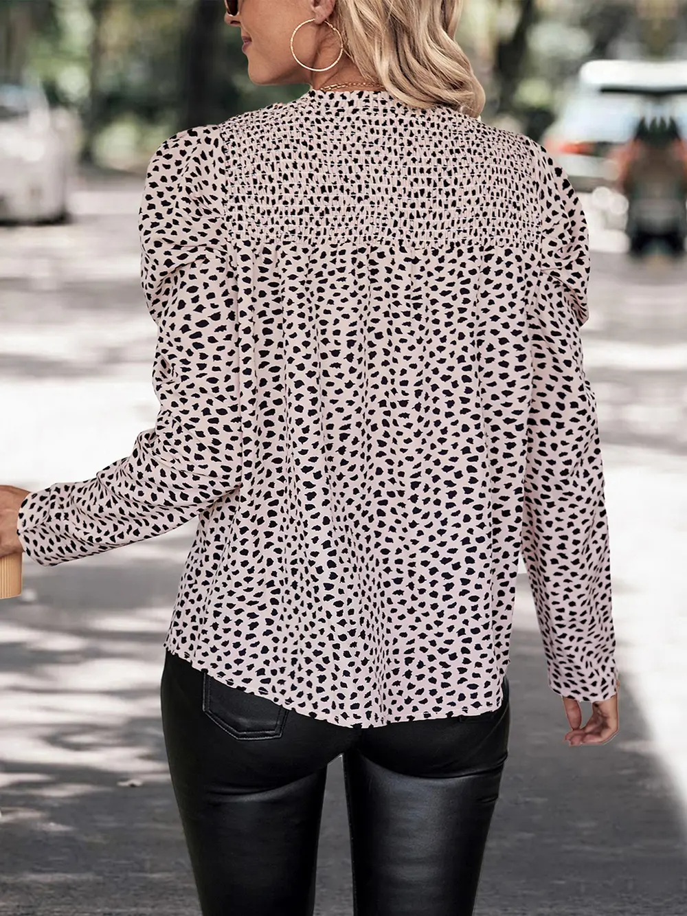 Printed Round Neck Puff Sleeve Blouse, image 2