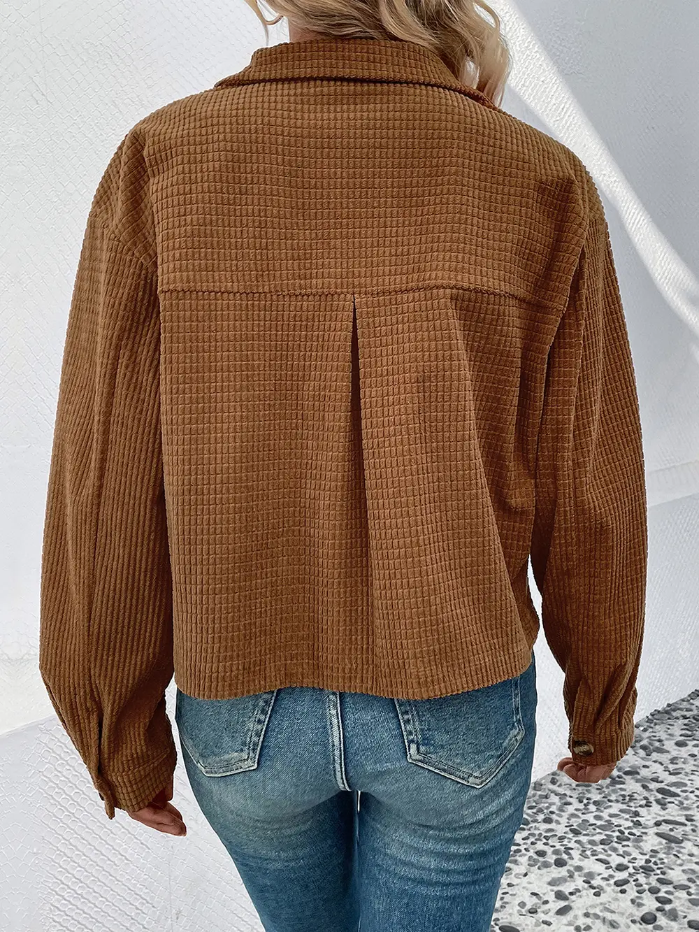 Collared Neck Button Front Jacket with Pockets, image 2