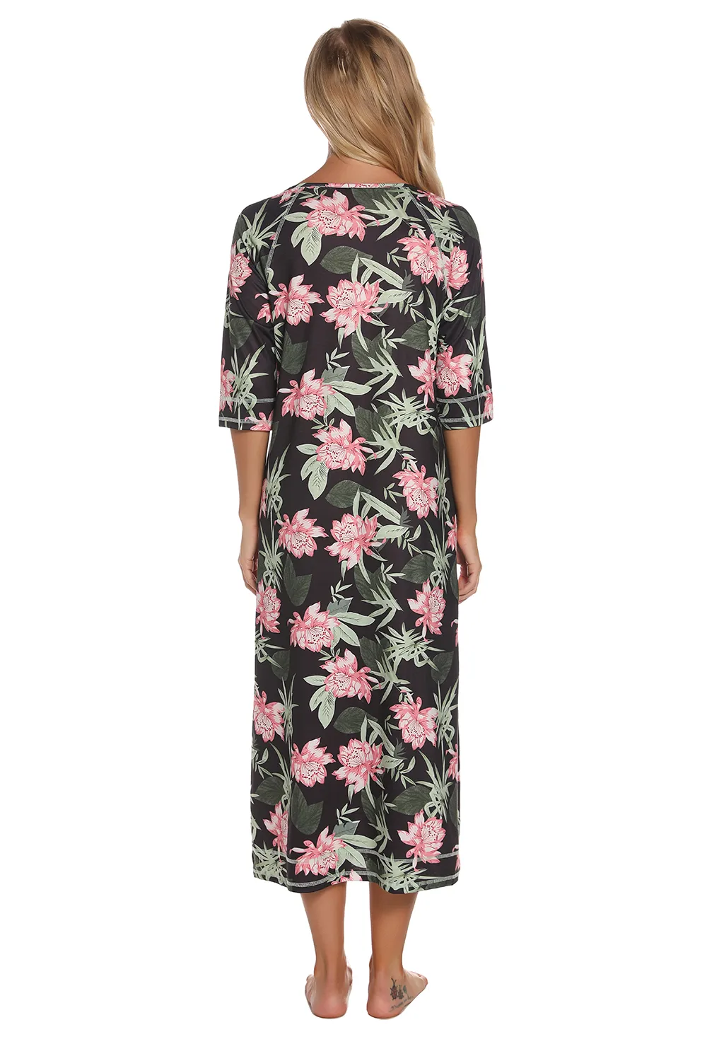 Printed Slit Night Dress with Pockets, image 6