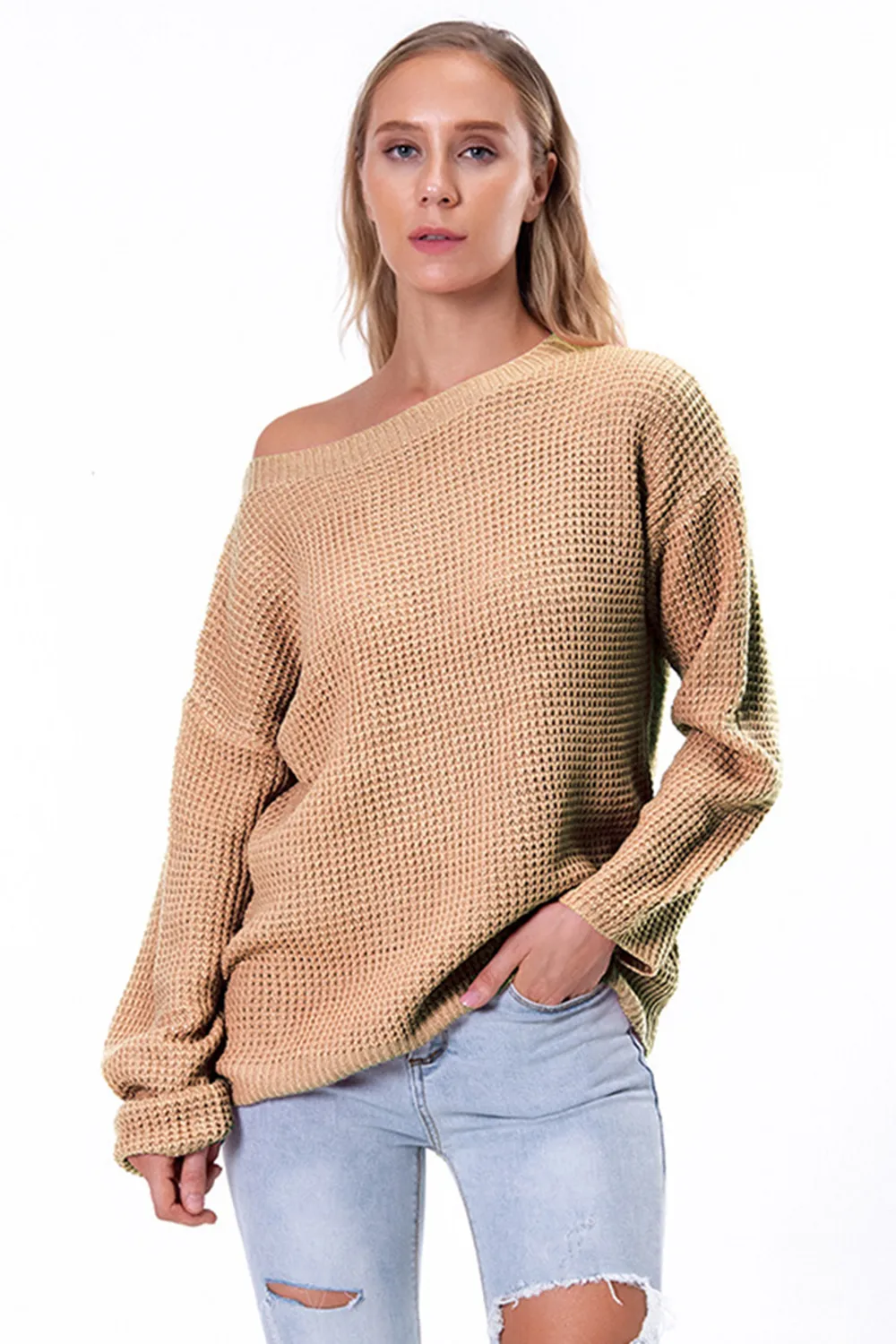 Boat Neck Drop Shoulder Long Sleeve Sweater, image 9