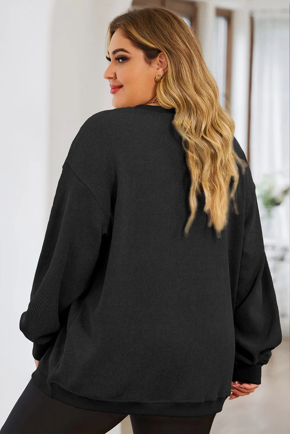 Plus Size Round Neck Dropped Shoulder Sweatshirt, image 3