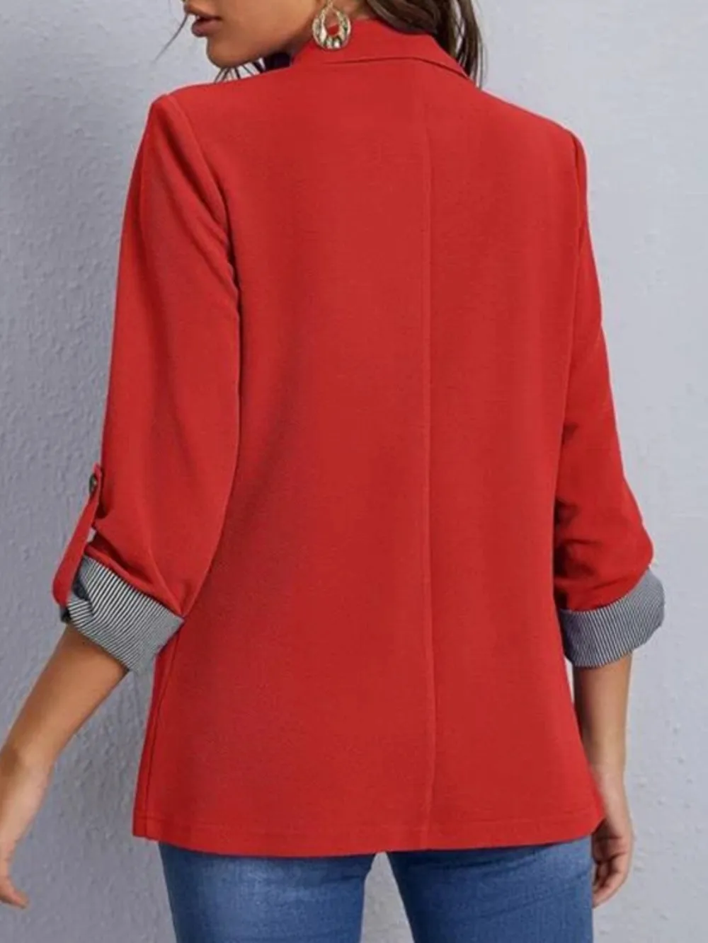 Lapel Collar Roll-Tab Sleeve Blazer, image 3