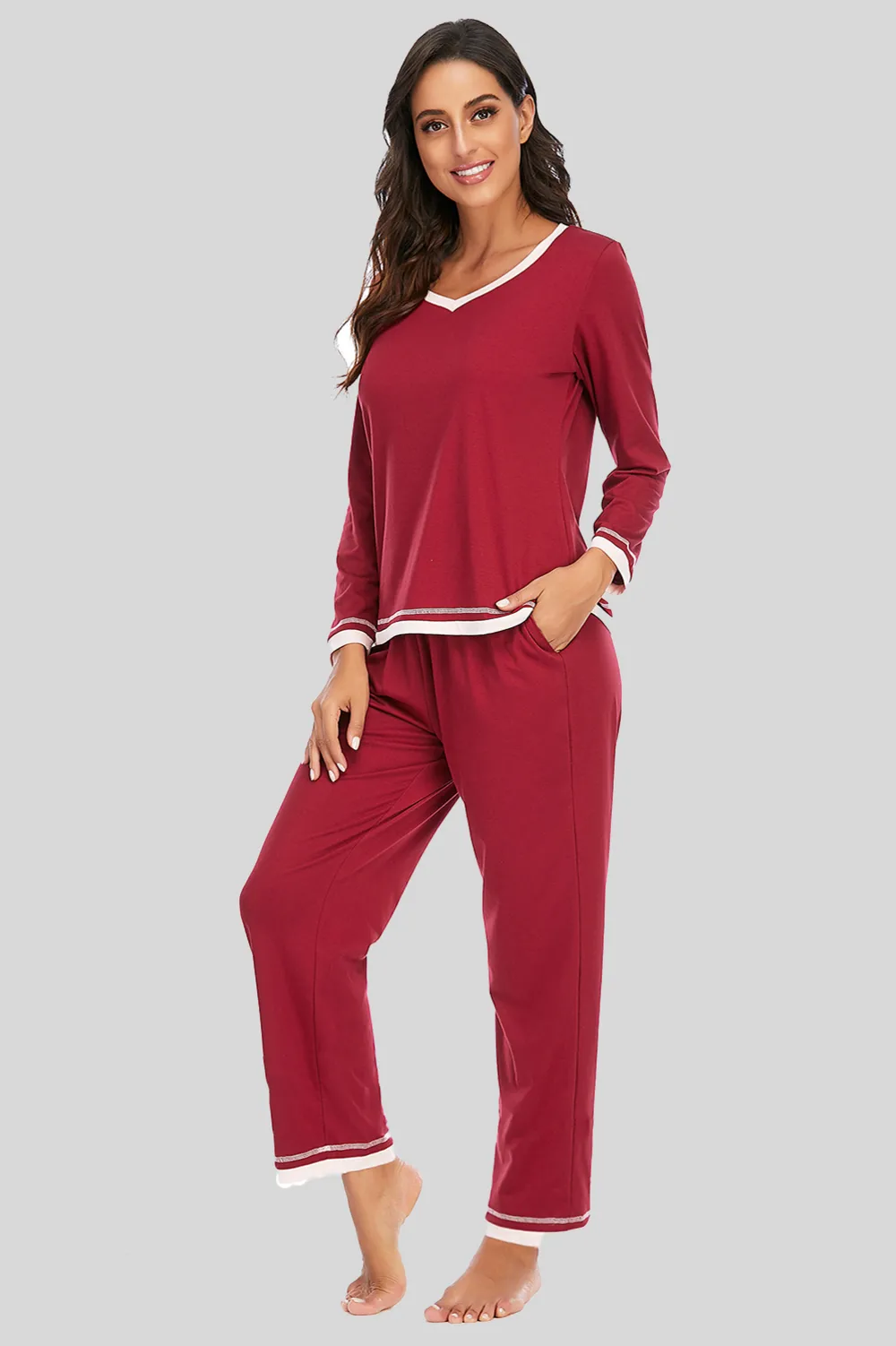V-Neck Top and Pants Lounge Set, image 2