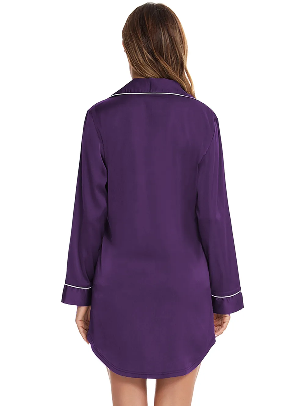 Button Up Lapel Collar Night Dress with Pocket, image 9