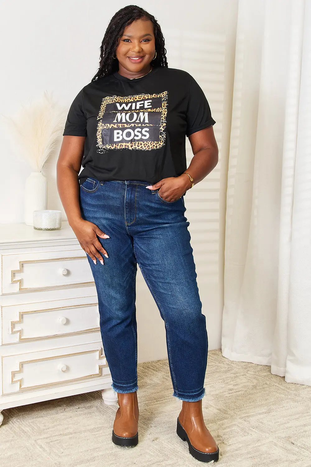 WIFE MOM BOSS Leopard Graphic T-Shirt, image 2