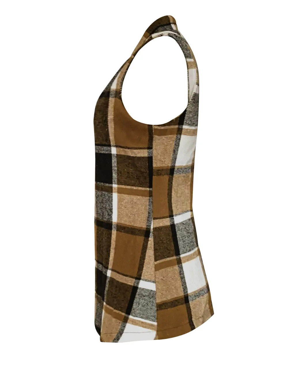 Plaid Open Front Collared Neck Vest, image 2