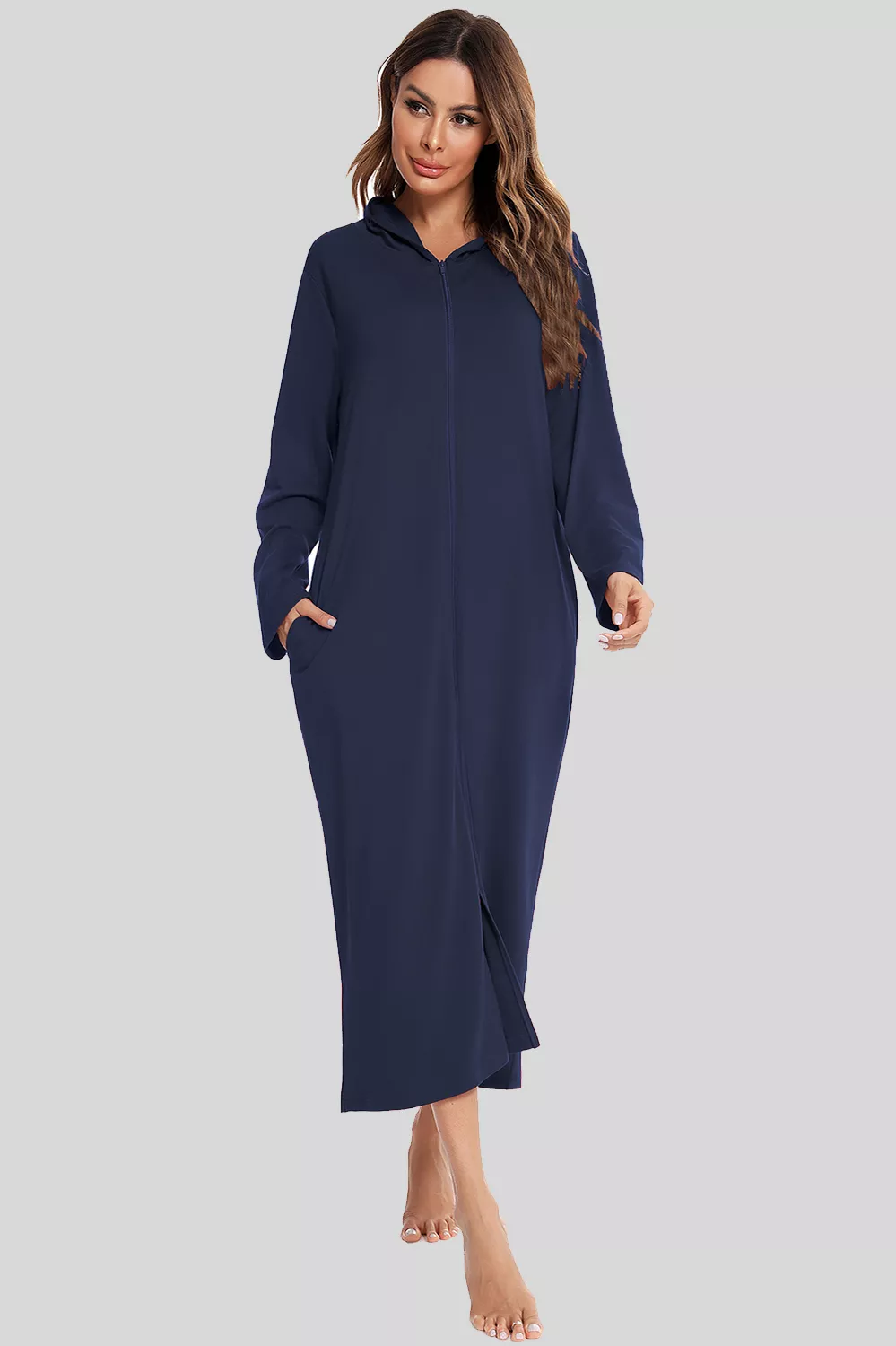 Zip Front Hooded Night Dress with Pockets, image 11
