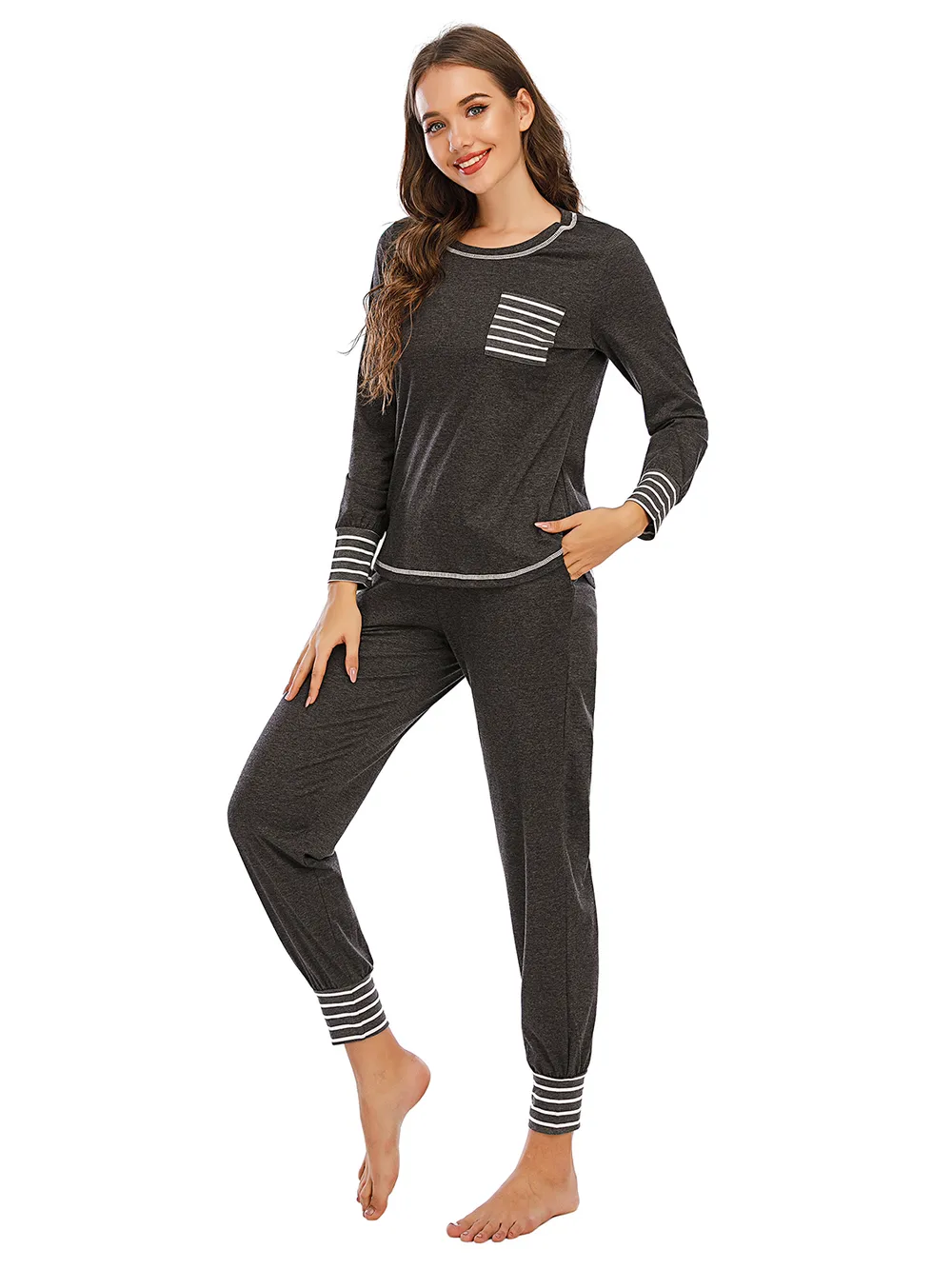 Round Neck Top and Pants Lounge Set, image 3