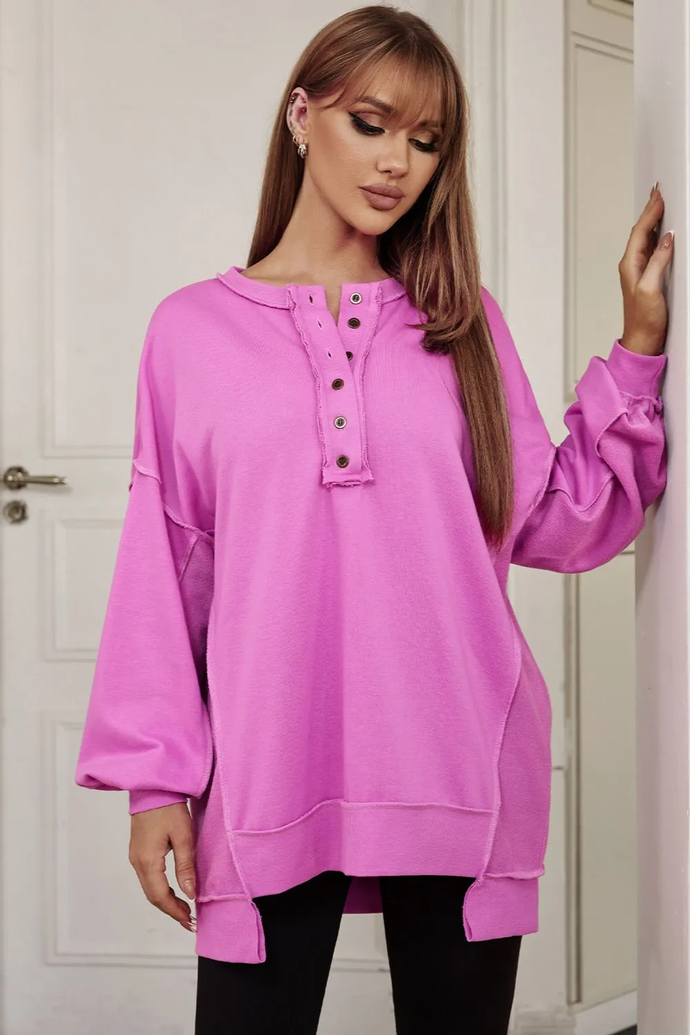 Buttoned Dropped Shoulder Sweatshirt, image 4
