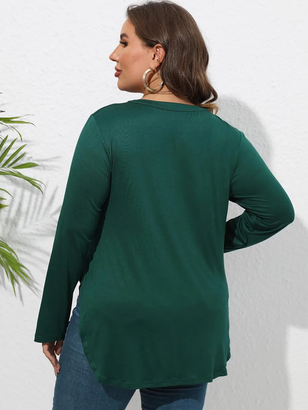 Plus Size Round Neck Long Sleeve Slit T-Shirt, image 12