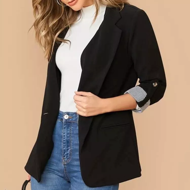 Lapel Collar Roll-Tab Sleeve Blazer, image 4
