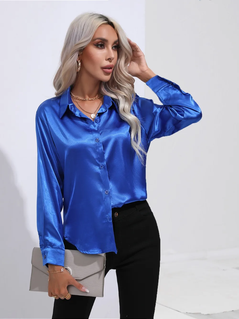 Collared Neck Buttoned Long Sleeve Shirt, image 3