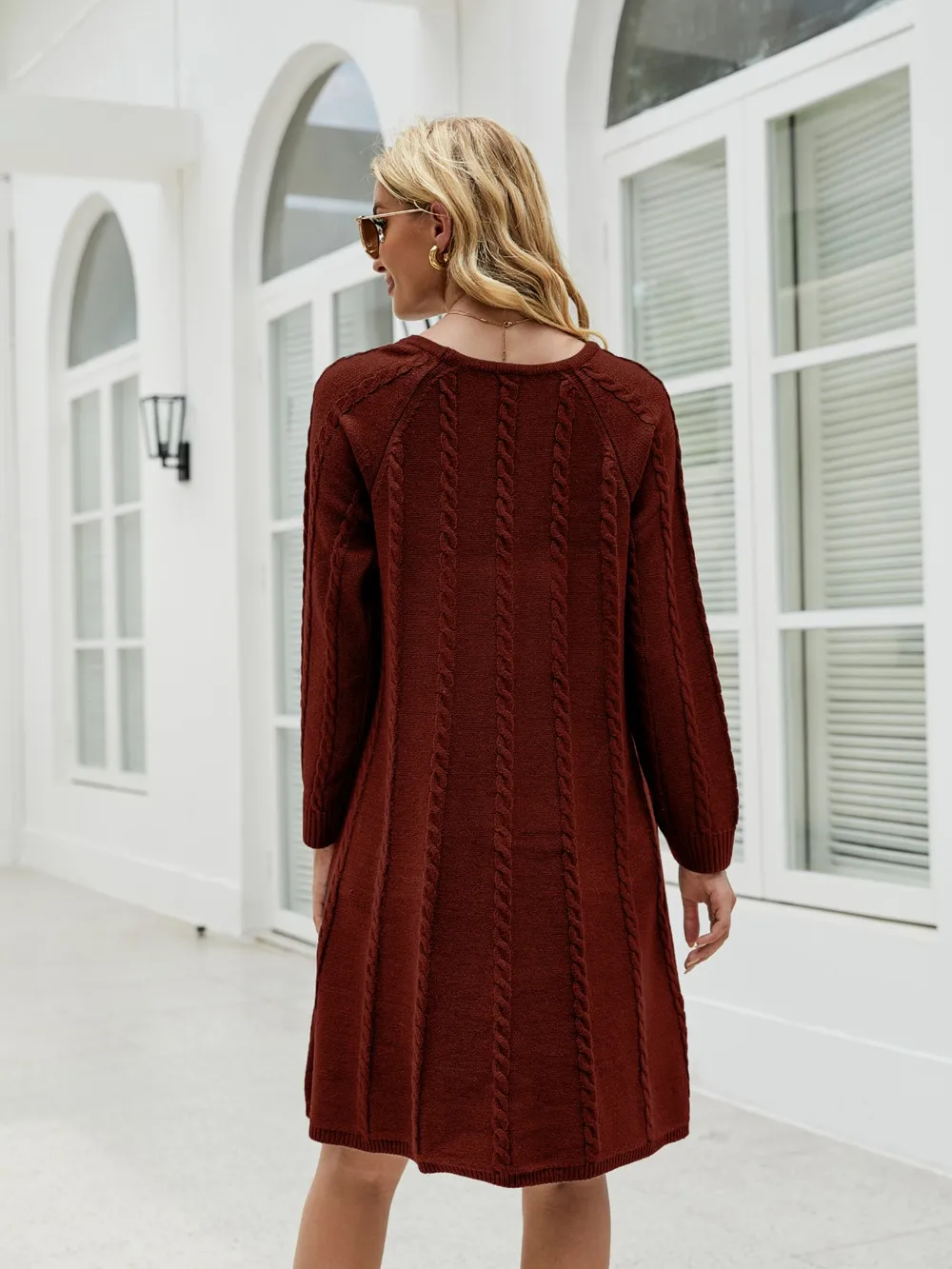 Cable-Knit Long Sleeve Sweater Dress, image 9
