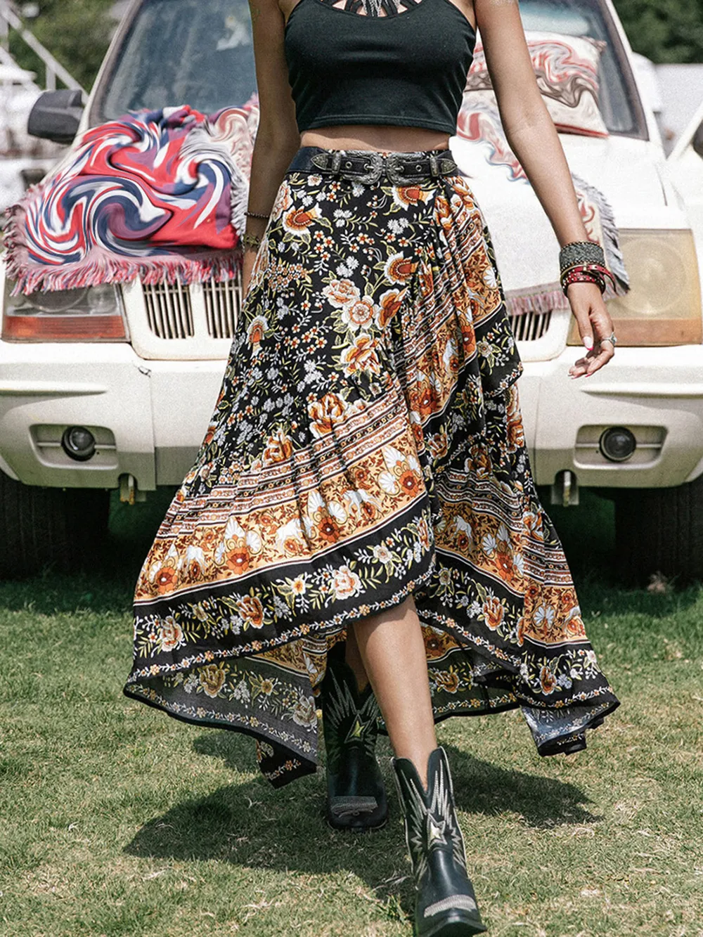 Printed High-Low Ruffle Hem Skirt, image 2