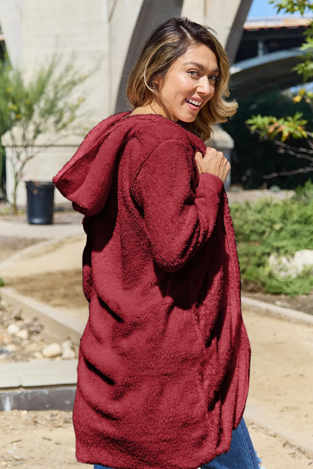 Full Size Hooded Teddy Bear Jacket with Thumbholes, image 5