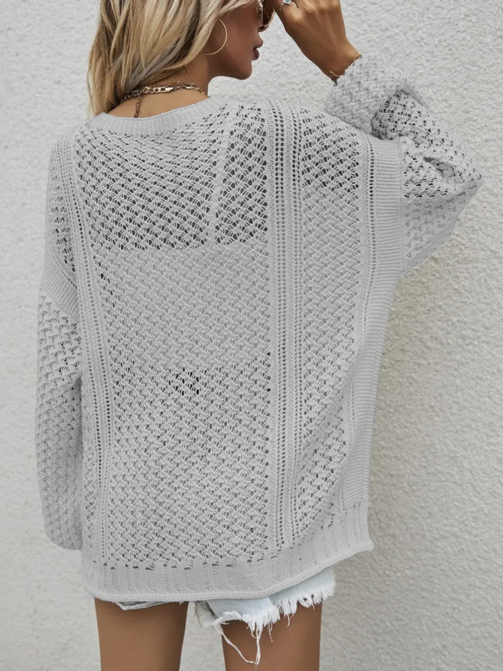 Openwork Button Front Cardigan, image 3