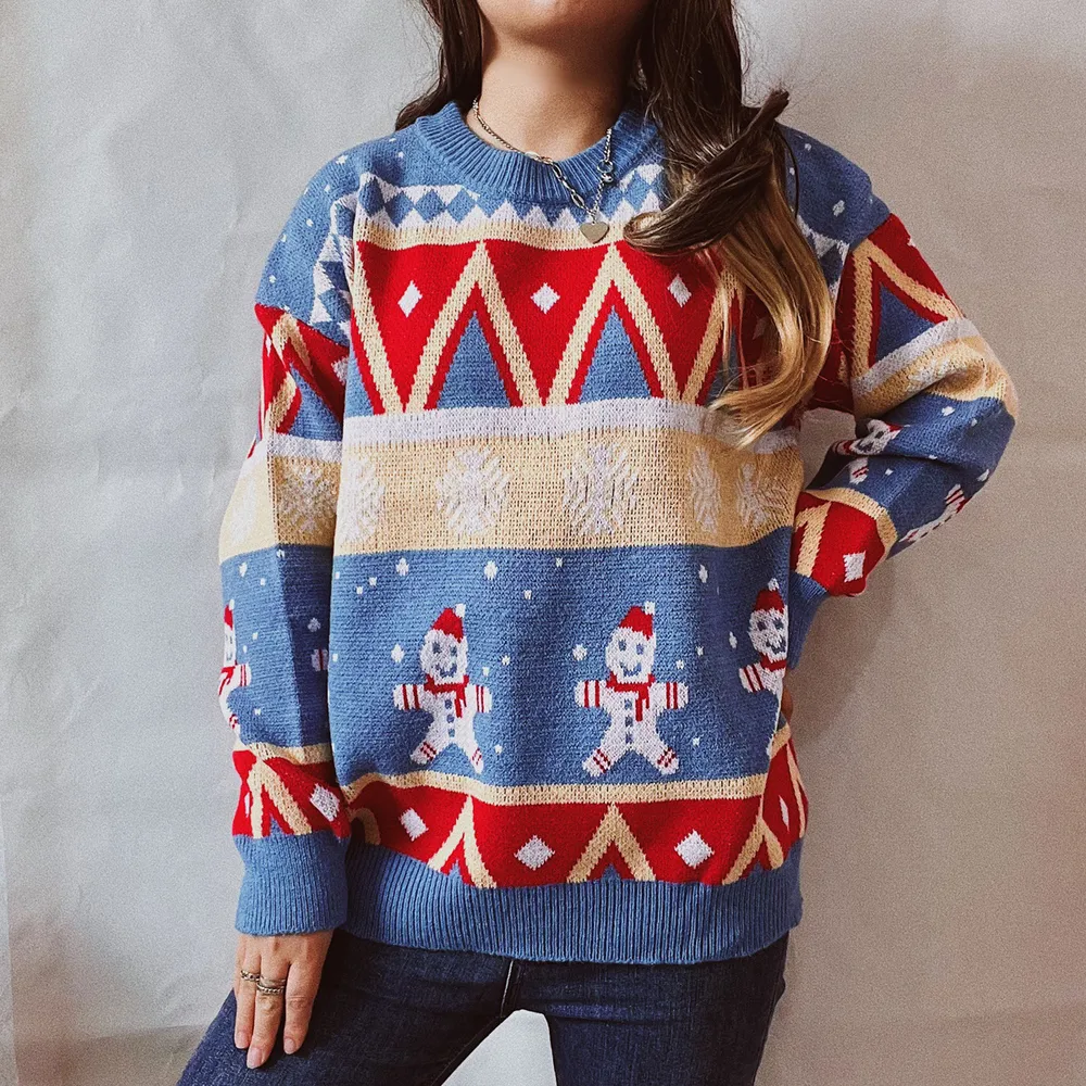 Printed Round Neck Long Sleeve Sweater, image 2