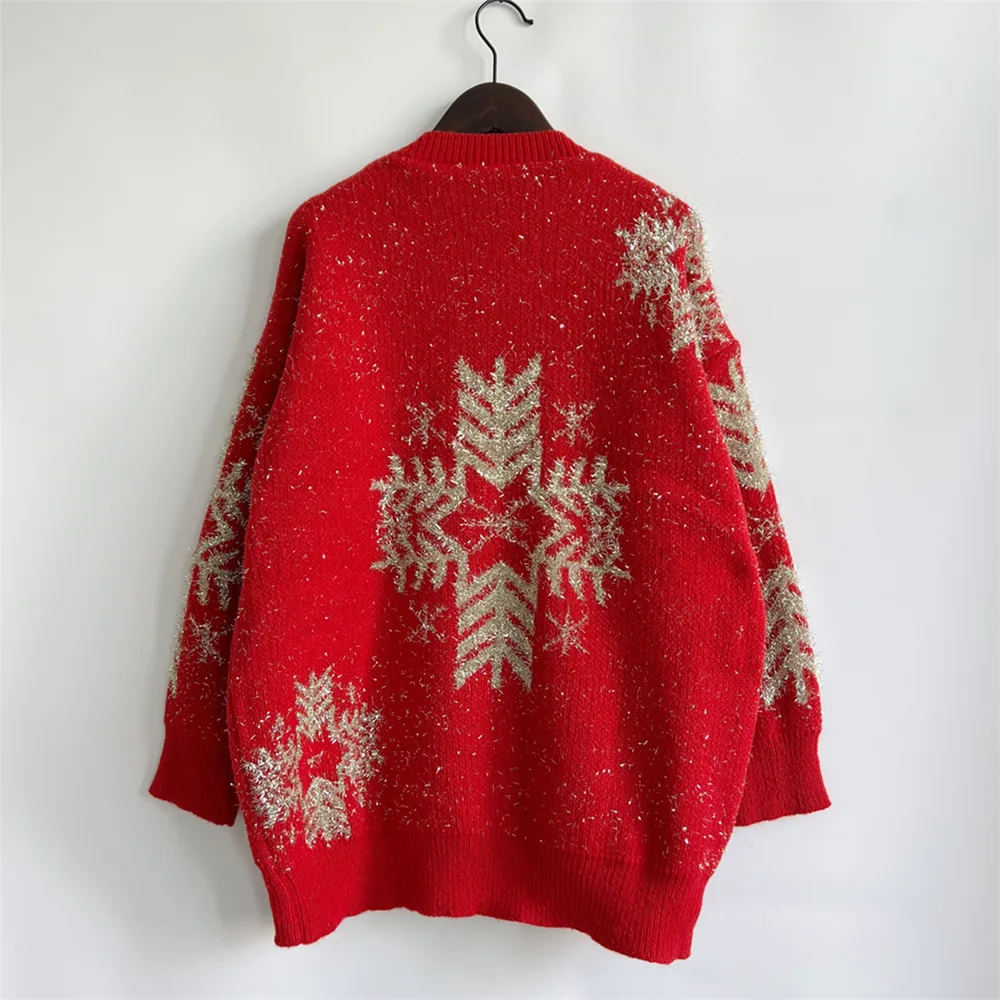 Snowflake Pattern Long Sleeve Sweater, image 6